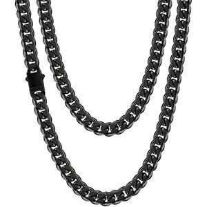 Fiusem e.8mm width-black 20 inches 3.5mm Cuban Link Chains for Men,